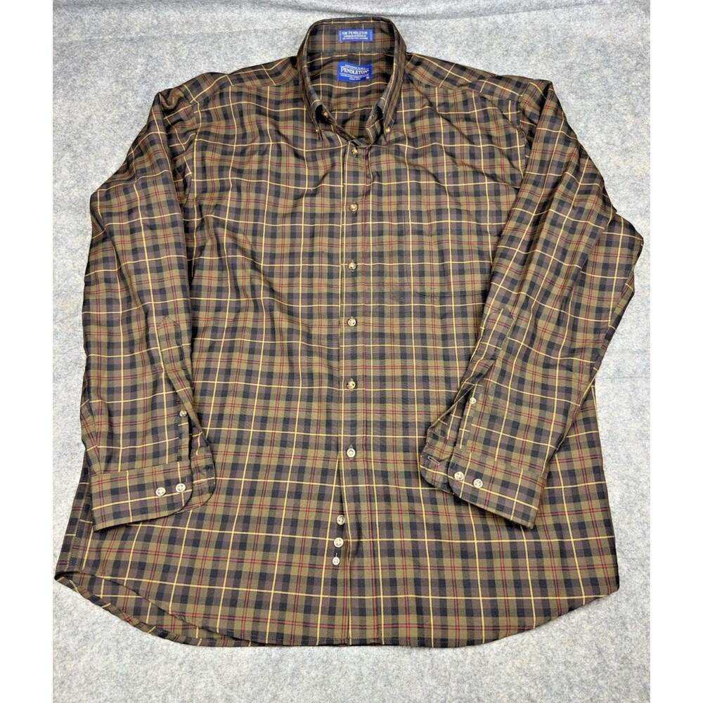 Pendleton Sir Pendleton Button Down Shirt Plaid  Worsted Wool Long Sleeve Men XL